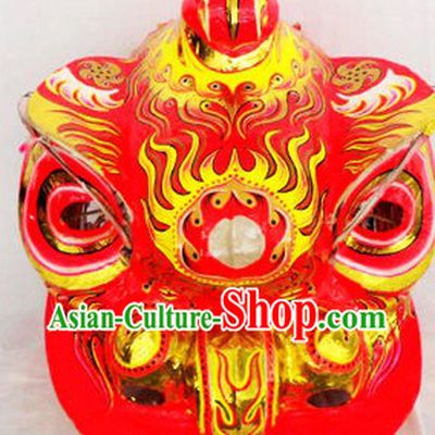 Supreme Red and Gold Lion Dance Costumes Complete Set with Red Long Wool