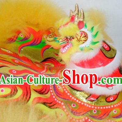 Supreme Dragon Horn Lion Dance Costumes Complete Set with Yellow Long Wool