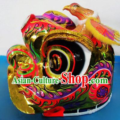 Supreme Bird Horn Lion Dance Costumes Complete Set with Gold Long Wool