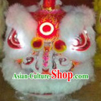 LED Lights Circle White Wool Lion Dance Costumes Full Set