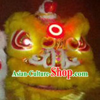 LED Lights Circle Yellow Wool Lion Dance Costumes Full Set