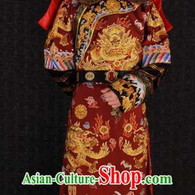 Qing Dynasty Prince Embroidered Dragon Clothes and Hat Complet Set for Men