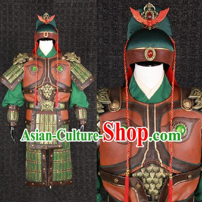 Ancient Chinese Guan Yu Guan Gong Armor Costumes and Helmet Complete Set for Men