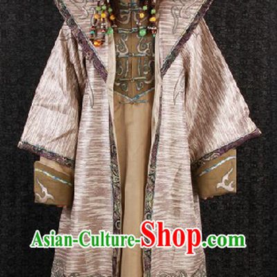 Traditional Chinese Ancient Mongolian Princess Crown and Clothing Complete Set for Women