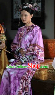 Ancient Chinese Purple Royal Clothes and Hair Accessories Complete Set for Women