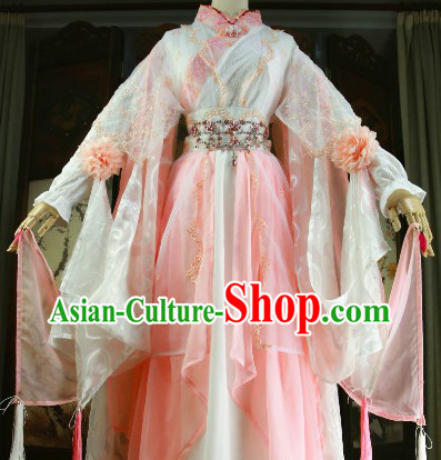 Ancient Chinese Princess Pink Cosplay Costumes and Hair Accessories Complete Set