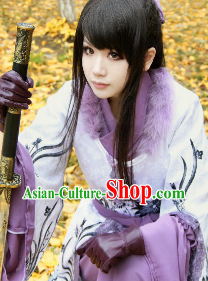 Chinese Classic Swordswoman Costumes and Hair Accessories Complete Set