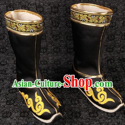 Ancient Chinese Black Handmade Long Boots
