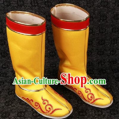 Ancient Chinese Gold Color Handmade Long Hanfu Boots
