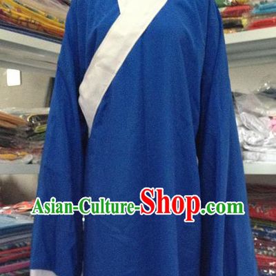 Traditional Chinese Blue Long Robe Water Sleeves Lao Sheng Costumes