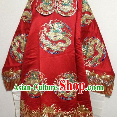 Hands Embroidered Pure Silk Peking Opera Dragon Costumes
