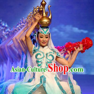 Chinese Classic Hui Ethnic Dance Costumes and Headwear for Women