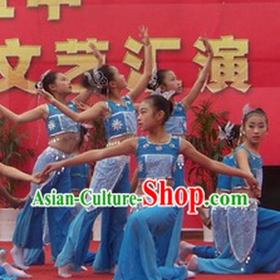Traditional Chinese Blue Dance Costumes Complete Set