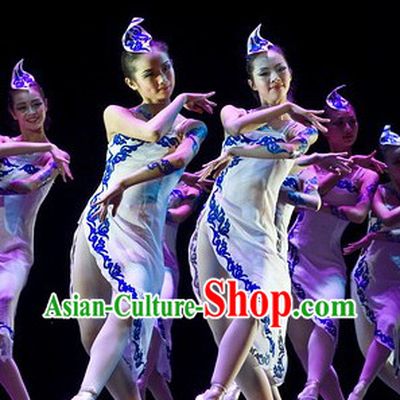 Blue and White Ceramics Ballet Dance Costumes Complete Set for Kids