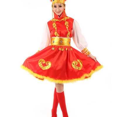 Mongolian Folk Female Dance Costumes and Hat