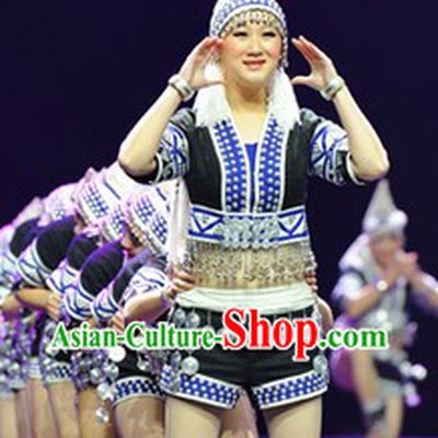 Female China Ethnic Dance Costumes and Hat