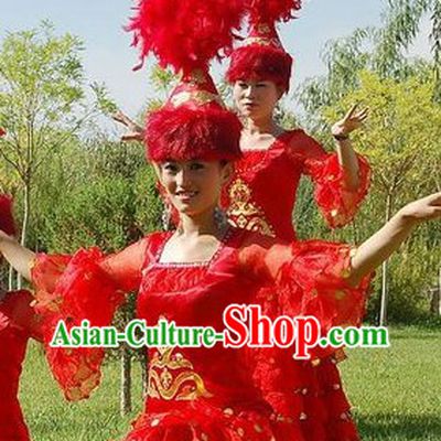 Kazak Ethnic Minority Dance Costumes and Hat
