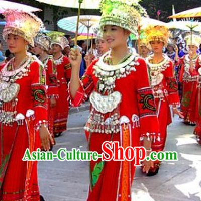 Traditional Chinese Miao Ethnic Costumes and Silver Hat