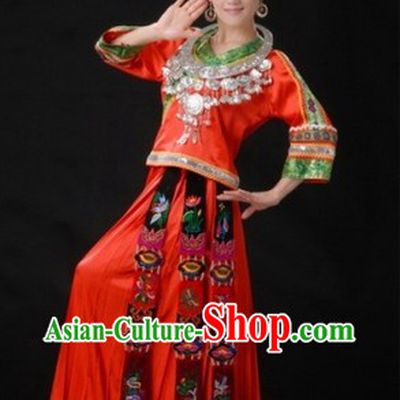 Traditional Chinese Miao Tribe Outfit and Silver Hat
