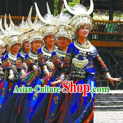 Traditional Chinese Miao Tribe Clothes and Silver Hat