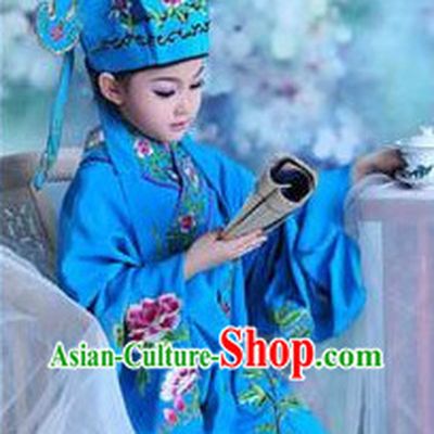 Tang Bohu Ancient Chinese School Student Long Robe and Hat for Children