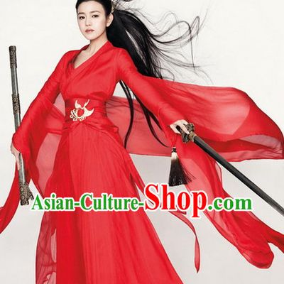 Ancient Chinese Swordswoman Red Outfit for Women