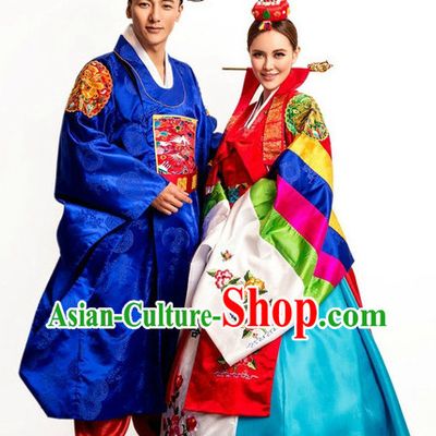 Ancient Korean Wedding Dresses and Hat for Bride and Bridegroom