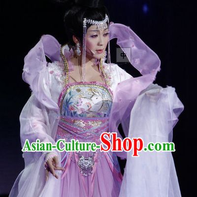 Li Yugang Chang E Moon Goddess Costumes and Hair Accessories Complete Set with Long Trail