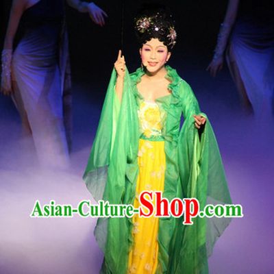 Green Ancient Beauty Long Trail Costume and Umbrella Complete Set