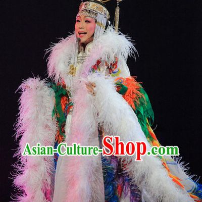 Long Trail Feather Royal Stage Performance Clothes and Hair Accessories Complete Set