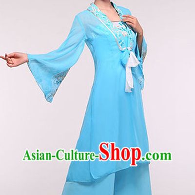 Chinese Classic Blue Stage Performance Dance Suit and Headdress