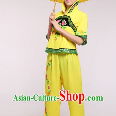 Chinese Classic Yellow Stage Performance Umbrella Dancing Suit and Headdress