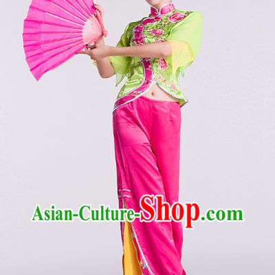Chinese Classic Green Stage Performance Fan Dancing Outfit