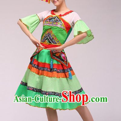 Chinese Stage Performance Ethnic Minority Dance Costumes and Hat Complete Set