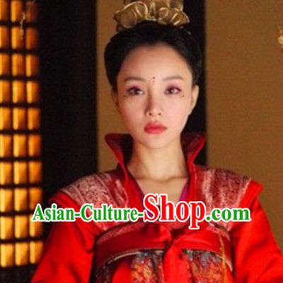 Tang Dynasty Princess Brides Wedding Clothing and Headdress Complete Set