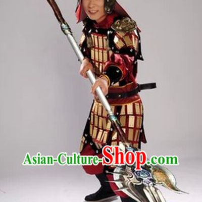 Ancient Chinese Solider Armor Outfits and Hat Complete Set for Men