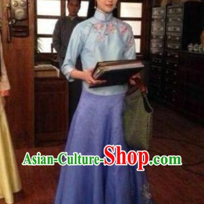 Traditional Blue Minguo Time Lady Clothes