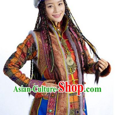 Traditional Tibetan Royal Female Outfits and Headwear Complete Set
