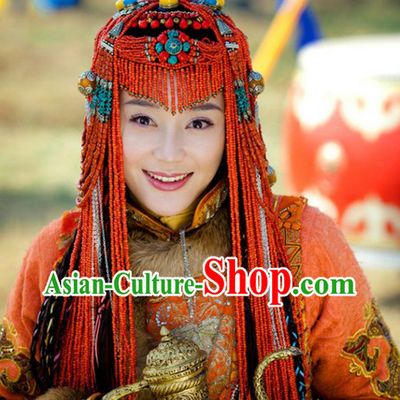 Traditional Tibetan Royal Female Dresses and Headwear Complete Set