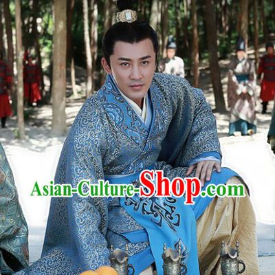 Chinese Han Clothing Royal Palace Emperor Outfit and Crown Complete Set
