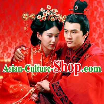Chinese Classic Han Clothing Wedding Dresses and Phoenix Hair Accessories Two Sets