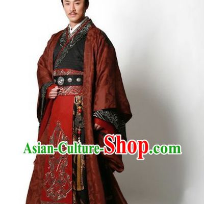 Chinese Classic Han Emperor Clothing and Crown Complete Set