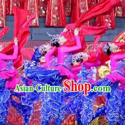Chinese Spring Festival Gala Opening Dance Ribbon Dance Costumes and Headwear Complete Set