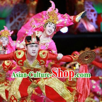 Chinese Spring Festival Gala 2014 Opening Dance Gong Dancer Costumes and Headwear Complete Set
