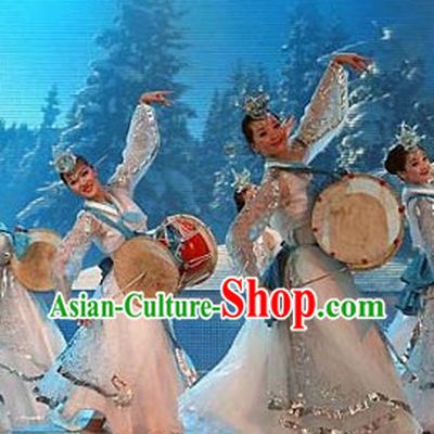 Stage Performance Korean Ethnic Dance Costumes and Headwear Complete Set