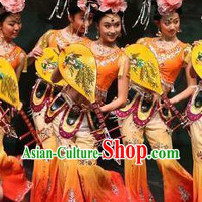 Professional Stage Performance Chinese Lute Group Dance Costumes Complete Set
