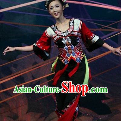 Traditional Chinese Folk Ethnic Dance Costumes Complete Set