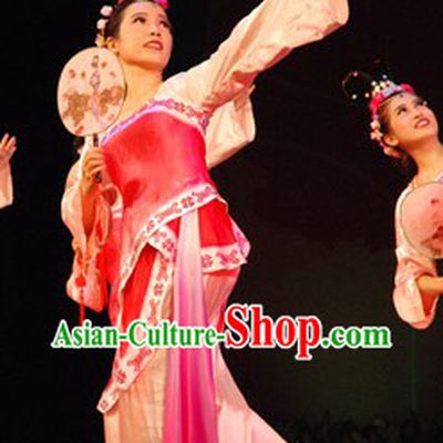 Traditional Chinese Fan Dance Costume and Headdress Complete Set