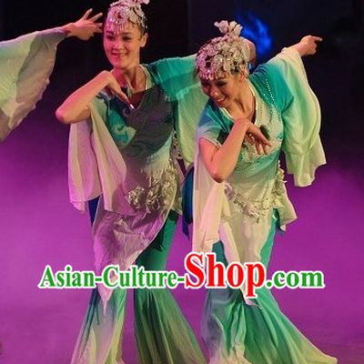 Green Jasmine Flower Dance Costumes and Headwear Complete Set for Women