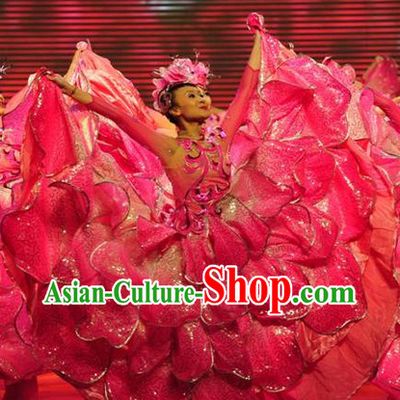 Flower Group Dance Costumes and Headdress Complete Set